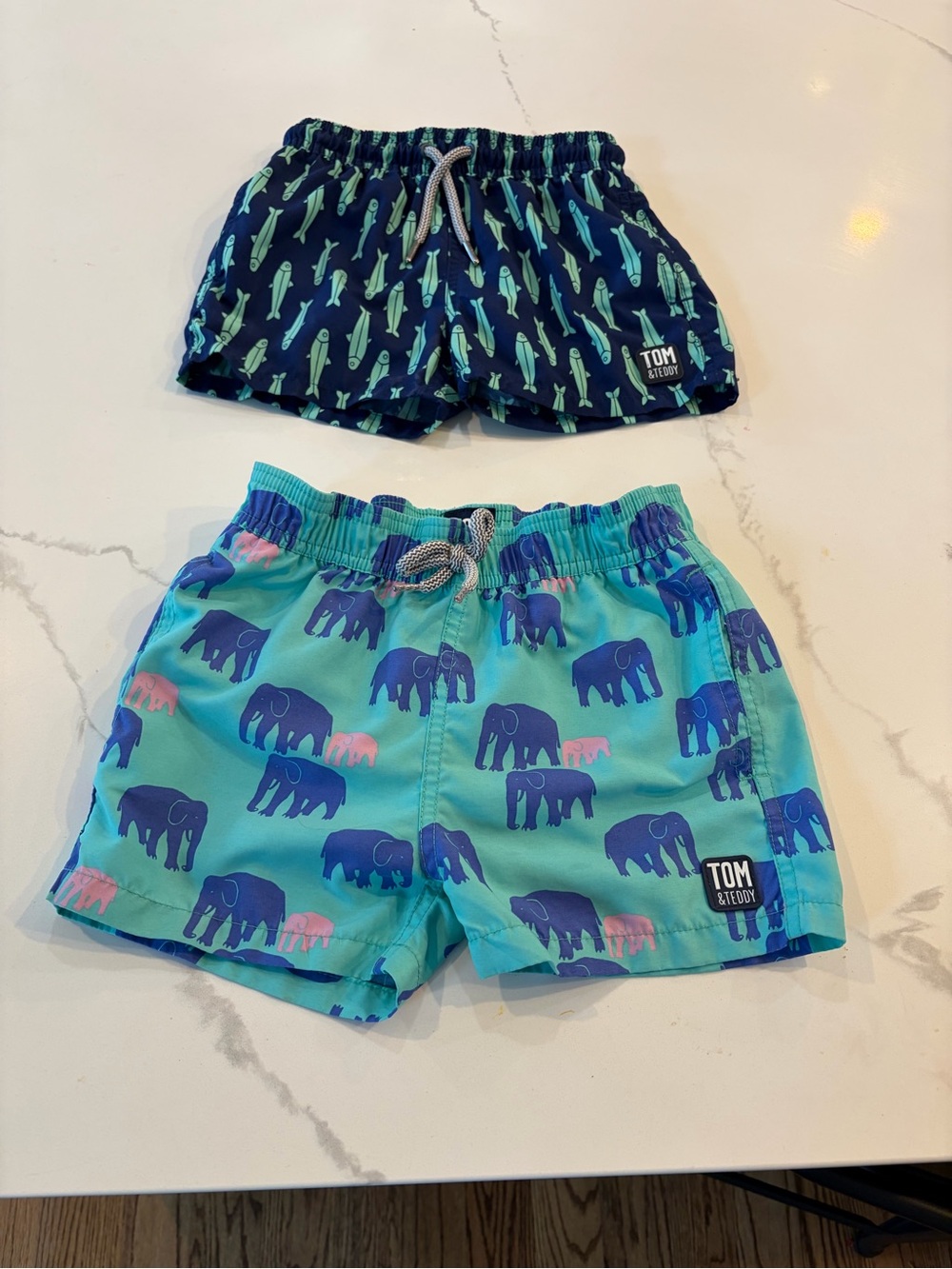 Tom & Teddy Aqua Swim Shorts with Navy & Purple Print